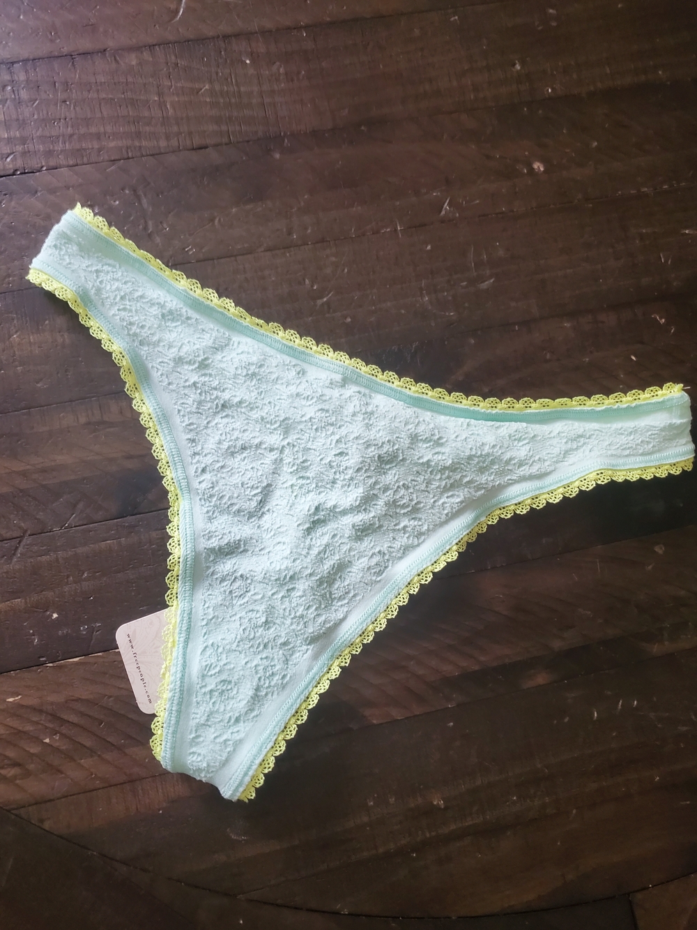 Free People Pale Aqua Lace Thong with Yellow Trim